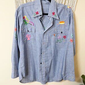 Levi's 70s Orange Tab Unisex Hand Embroidered One Of A Kind Button Down L/XL